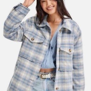 American Eagle Blue Plaid Shacket